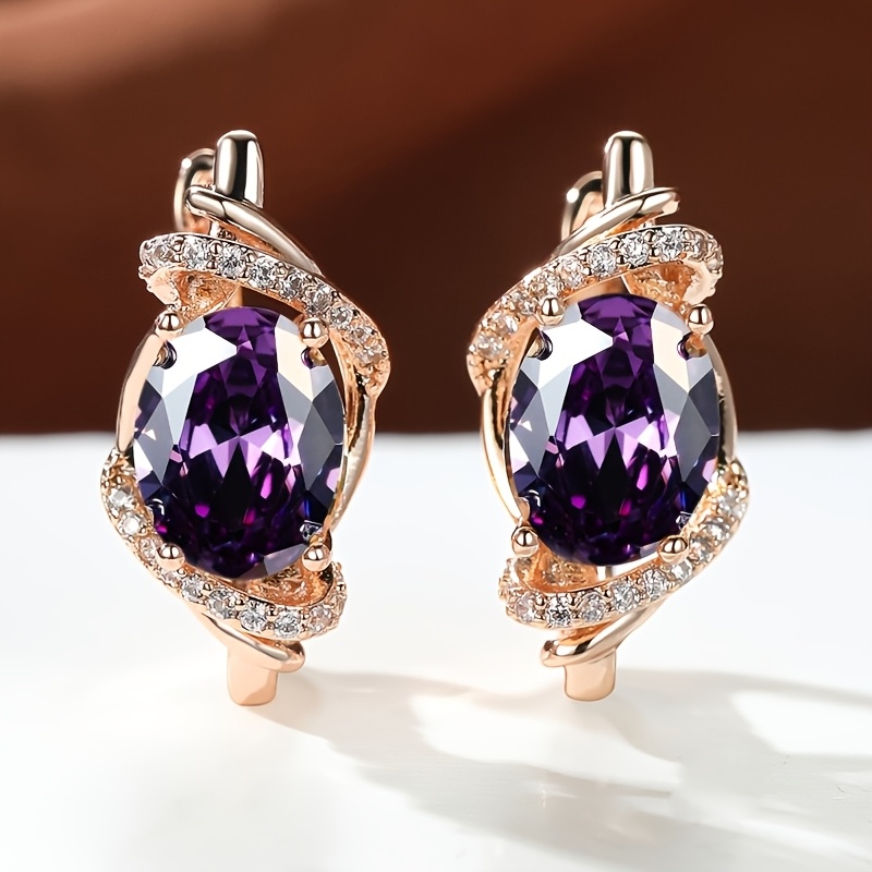 Women's Blue Oval Synthetic Zirconia Inlaid Earrings, Elegant & Classic